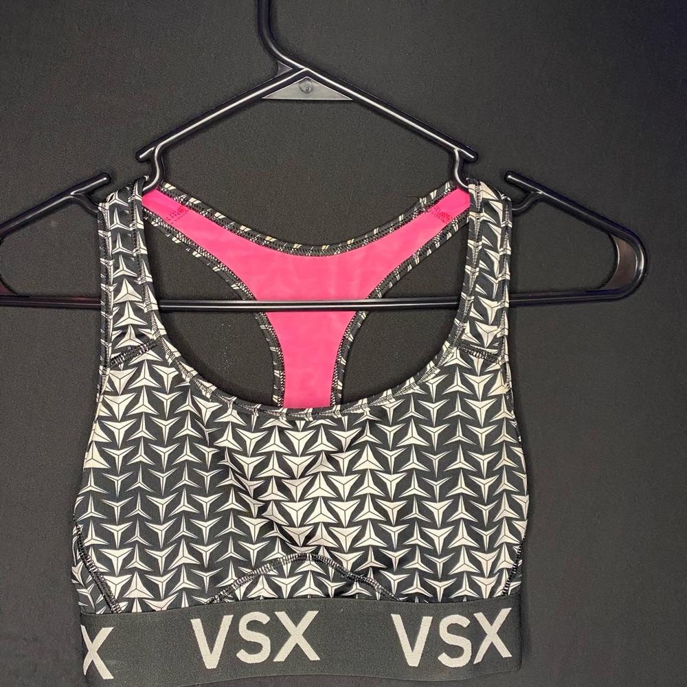 VSX Black & Pink Geometric Racerback Sports Bra